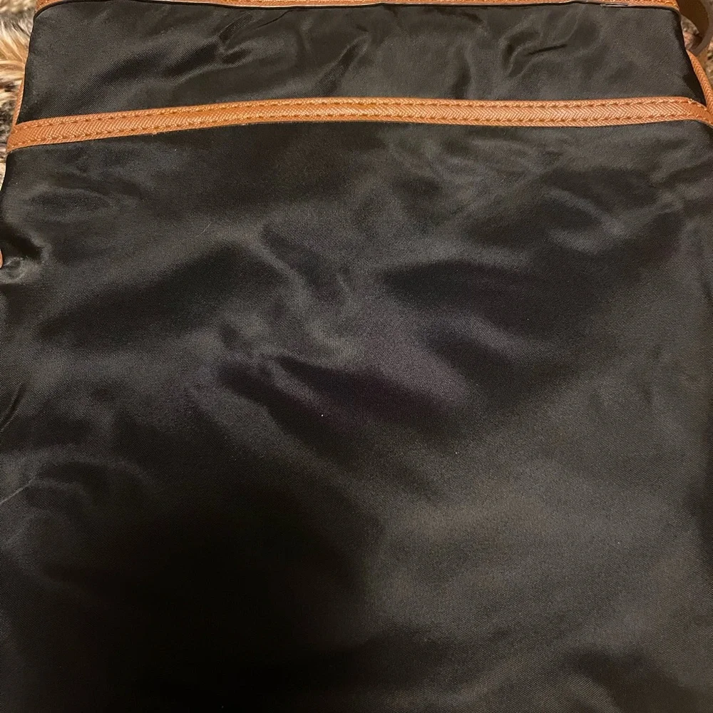 Michael Kors Kempton Crossbody Bag Black Nylon Tan Trim Used